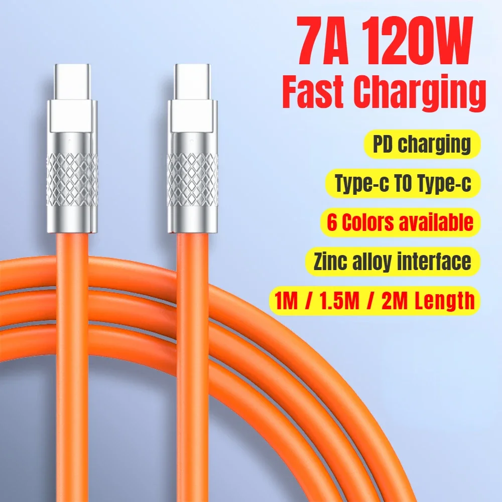 120W 7A PD Super Fast Charge Type C Liquid Silicone Cable 1M 1.5M 2M Cable C To C Charger Cable For Xiaomi Huawei Samsung