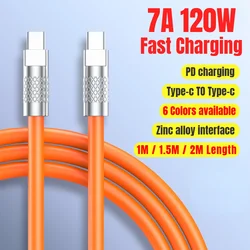 120W 7A PD Super Fast Charge Type C Liquid Silicone Cable 1M 1.5M 2M Cable C To C Charger Cable For Xiaomi Huawei Samsung