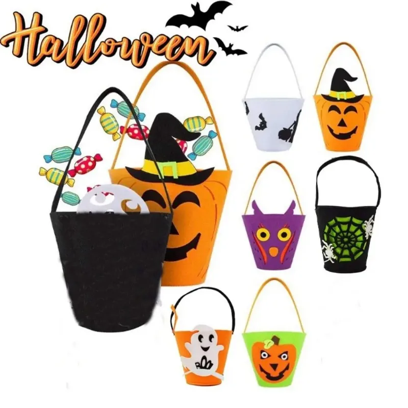 Halloween Pumpkin Portable Candy Bags Cartoon Pumpkin Black Cat Bat Witch Ghost Kids Gift Trick Or Treat Happy Halloween Day