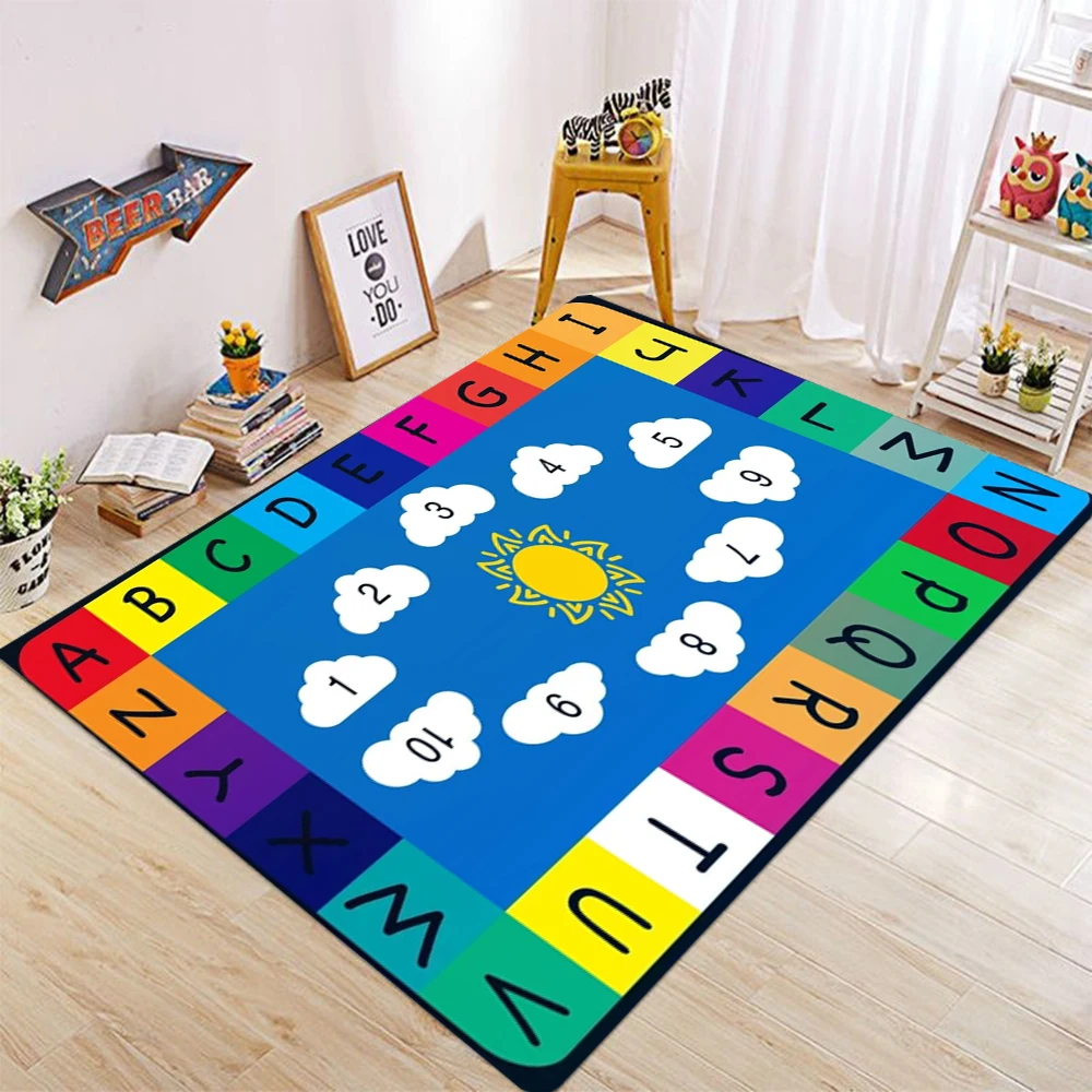 

Алфавит, номер, талисман, детская комната, большой ковер, красочная граница ABC с узорю в виде облачного номера, противоскользящий ковер для домашнего декора