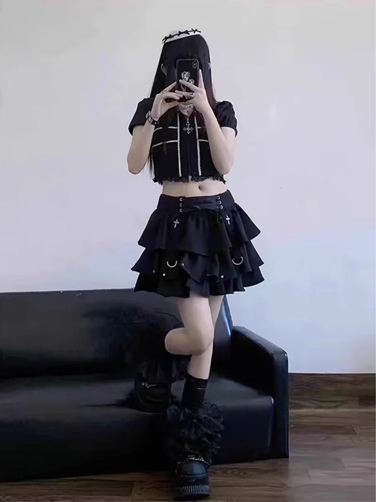 

Y2K Punk Bla пышная юбка с завязками и бантом, женская летняя юбка трапециевидной формы с высокой талией, корейская юбка-тортик для поездок на работу