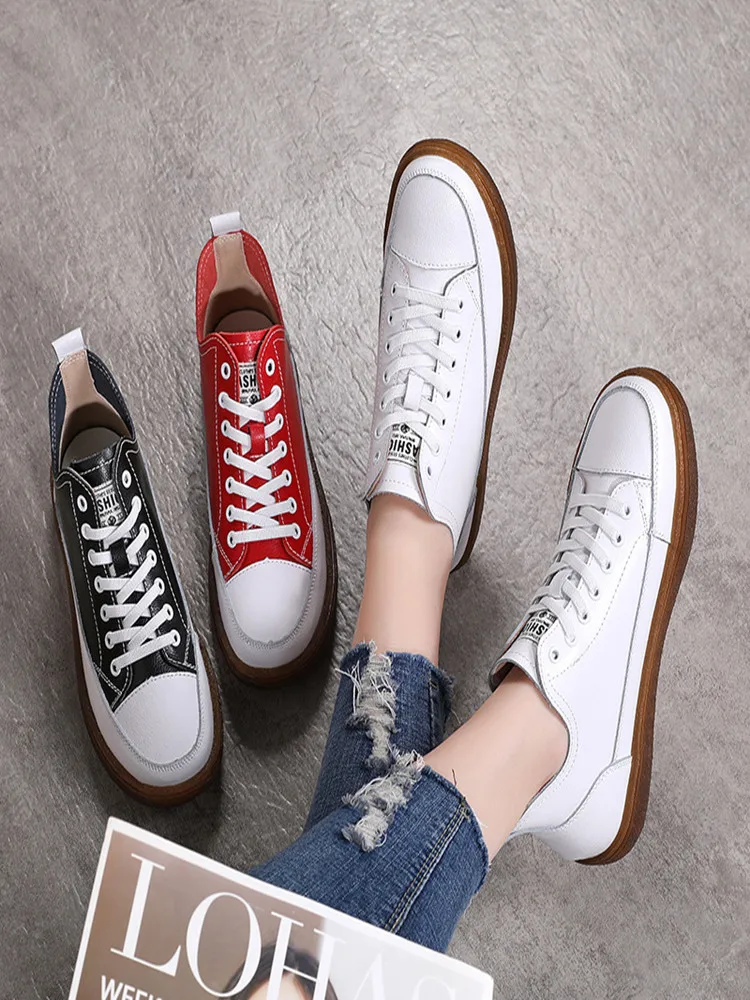 Echt Leer Vrouwen Sport Enkellaarsjes Voor Vrouwen Gemengde Kleuren Effen Schoenen Vrouw Zachte Bodem Laarzen Vrouwen Sneakers