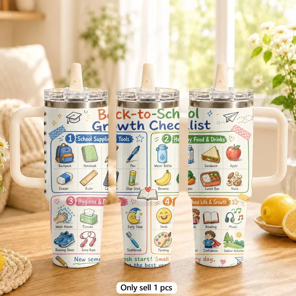 Back School Essentials Vacuum Flasks 40oz Stainless Steel Tumbler with Handle Straw Lid Vacuum Insulated Double Wall Leak Proof
