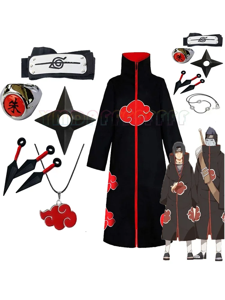 Anime-Stil Akatsuki Rollenspiel-Ninja-Verkleidungskostüm und Stirnband Pain Uchiha Itachi Sasuke Satomori Kakuzu Halloween Ostern