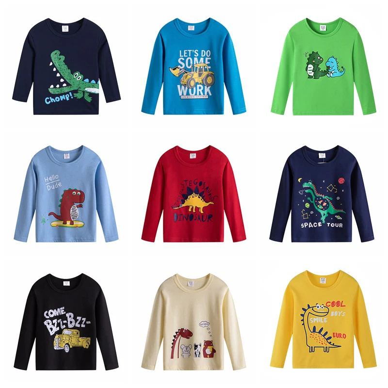 

Boys Spring Autumn Shirts T-Shirt Tops Long-Sleeve Toddler Girls Kids Clothing Cotton Cartoon Children Fashion Dinosaur Clothes