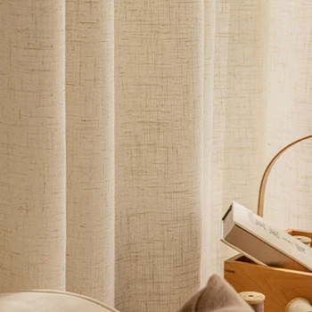 내추럴 스타일 린넨 커튼, 일본식 방진 린넨 쉬어 윈도우 스크린, 침실 주방 문짝, 실용적인 부드러운 커튼