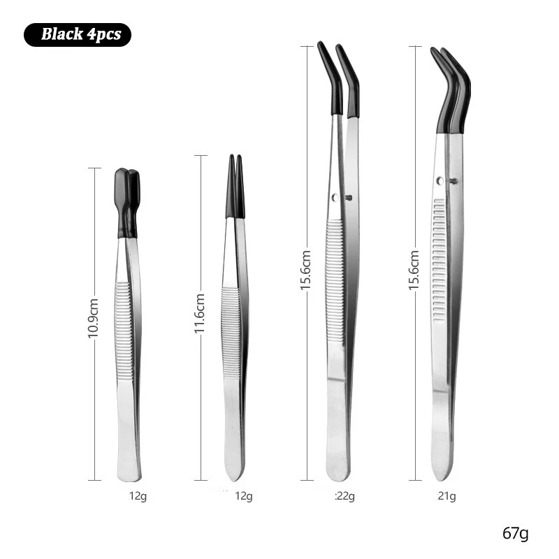 Schwarze Pinzette mit Silikonspitzen, Edelstahl, gerade, gebogen, Pinzette für falsche Wimpern, Haarentfernung, Make-up-Werkzeug, Picking-Tool