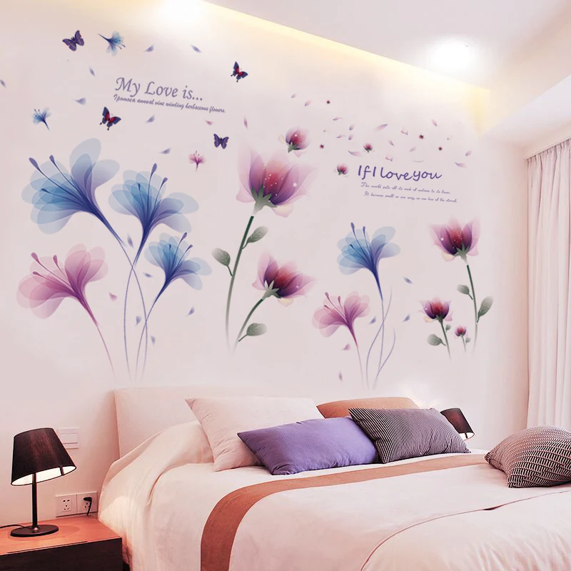 Love Flower Butterfly Wall Stickers Home Decor Living Room Removable TV Backdrop Sofa Wall Decals Wedding Mural Art