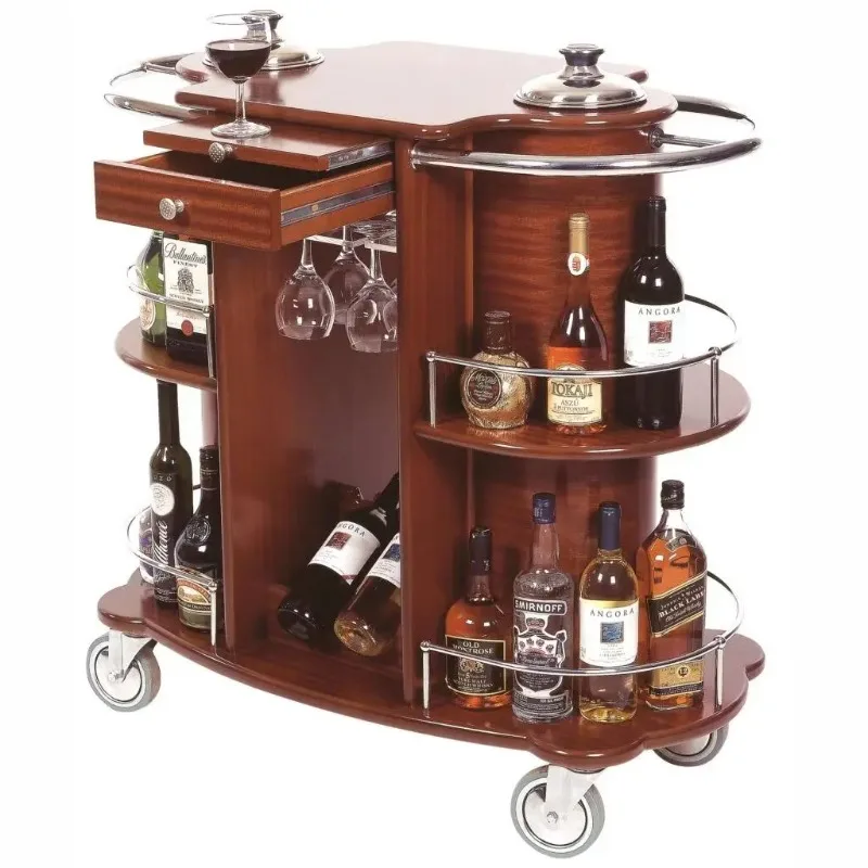 

Роскошная деревянная тележка для бара с 2-х ярусными и четырьмя колесами для винных ликеров, отеля, ресторана, банкета, обслуживание Carro De Servicio sna