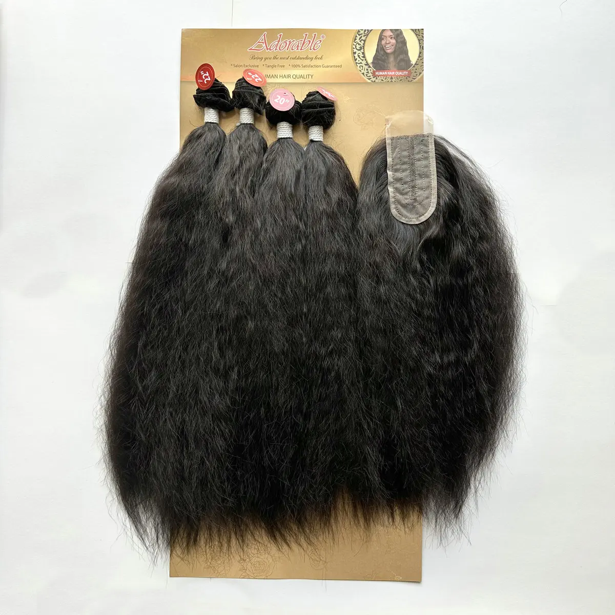 Adorable COZY WAVY 4PCS Package Afro Kinky Straight Packet Synthetic Hair extensions Bundles With 2*4 T Part Lace Closure