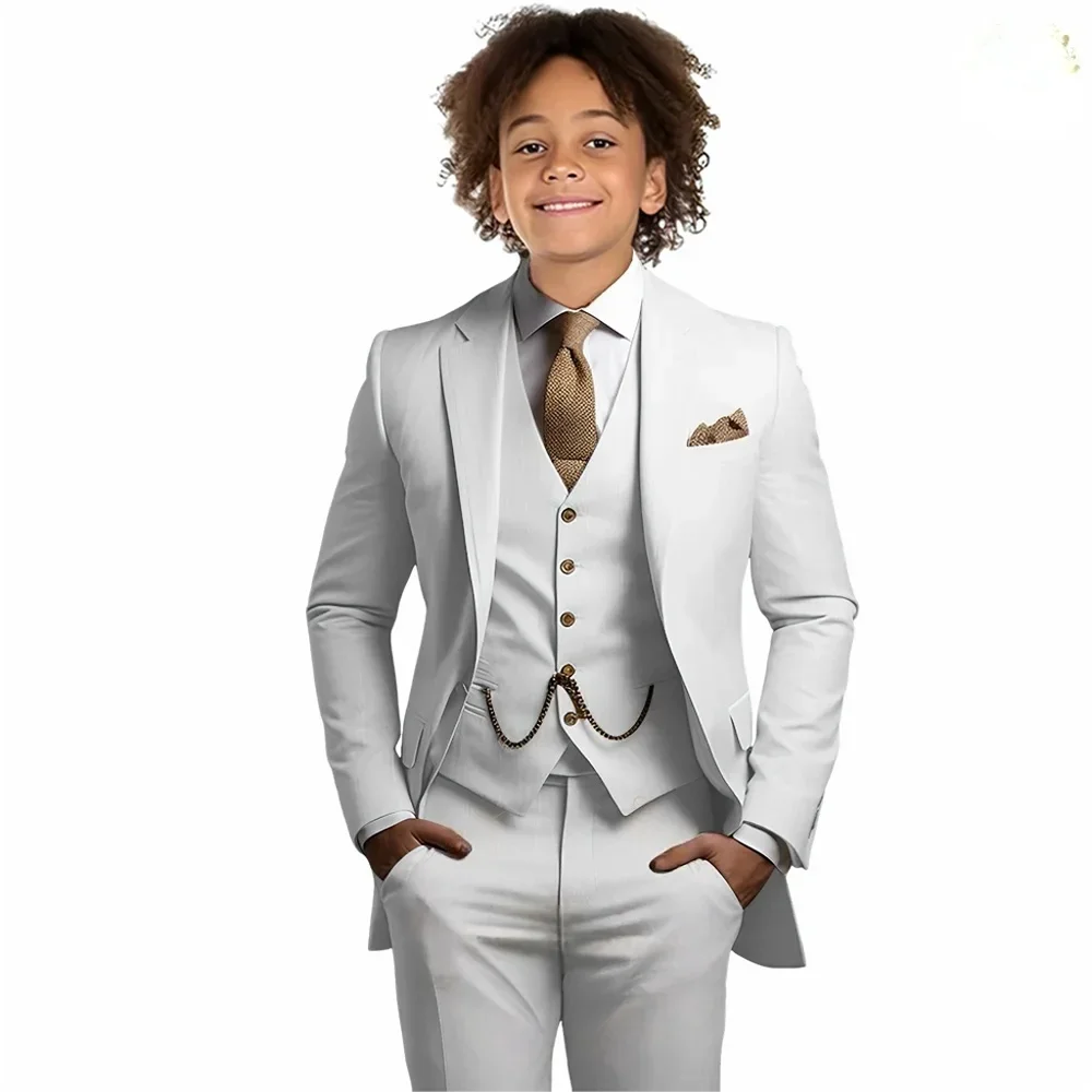 Formal White Boys Suit 3 Pieces Party Wedding Tuxedo Child Jacket Pants Vest Custom Made Kids Costume 2-16 Years Old