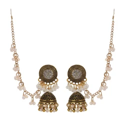 Ethnic Crystal Gold Color Earrings Women's Indian Jewelry Fashion Pearl Tassel Round Bell Drop Earrings Wedding Party Gift