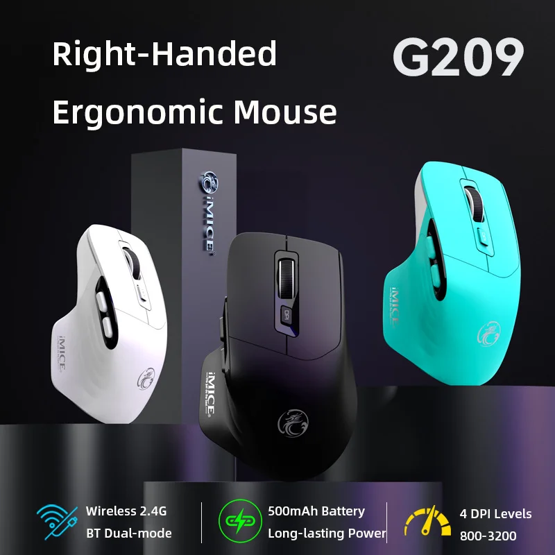 Right Hand Ergonomics Design Mouse Rechargeable Wireless 2.4G Bluetooth Dual-mode Mute Button Office for Medium & Large Hands