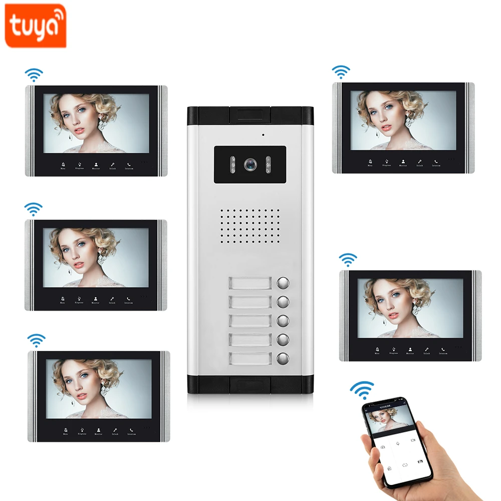 

Tuya WiFi Video Doorbell 7" Video Door Phone Intercom System Access Doorbell Camera for 2/3/4/5 Family Apartment