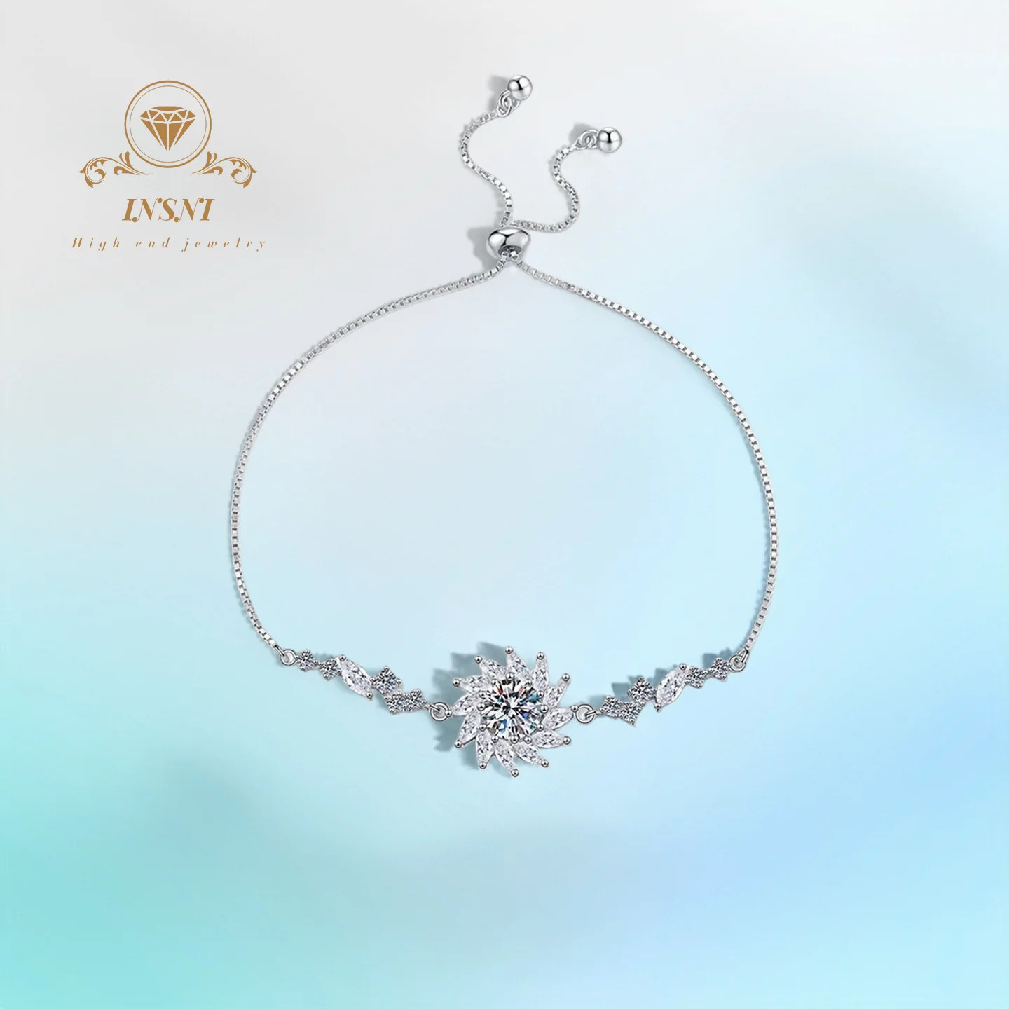 

1ct D Color Moissanite S925 Silver Sunflower Adjustable Bracelet GBA Certified Luxury Women's Trendy Accessories Gift For Women
