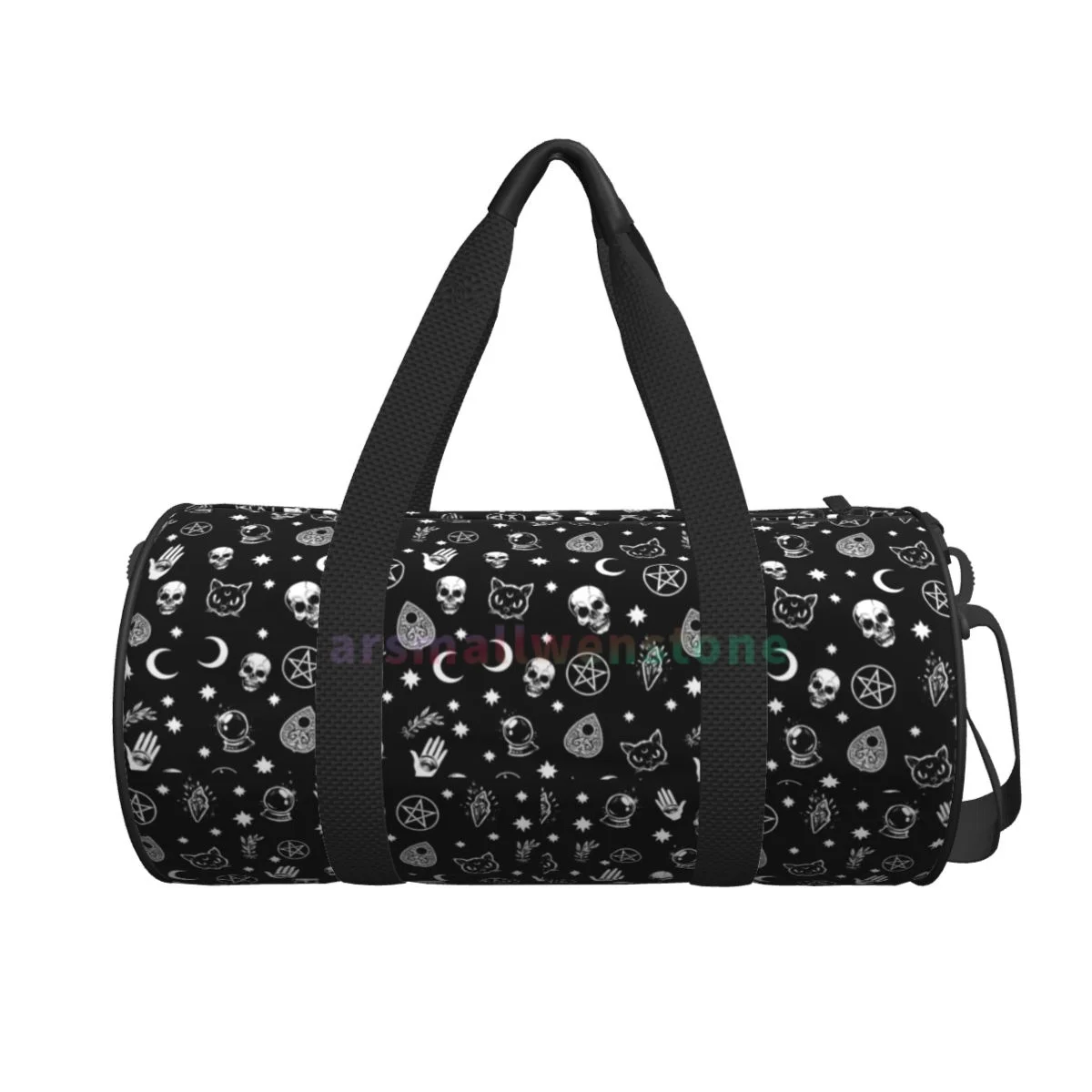 Black-Witch-Skull Yoga Bag Workout Durable Backpack Handbags Round Outdoor Fitness Bags Travel Duffle Bag