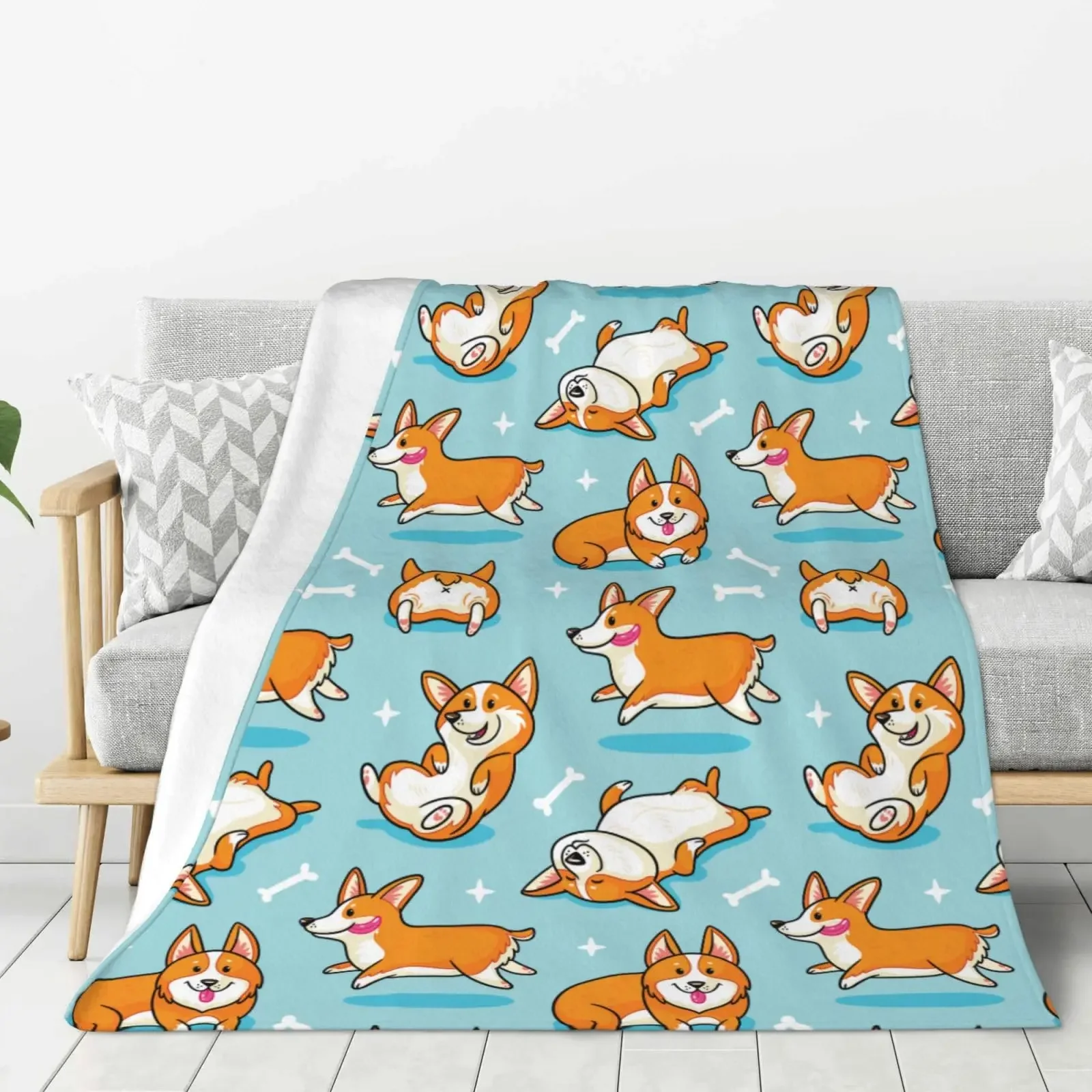 Funny Pet Dog Corgi Blanket Soft Cozy Throw Blanket Super Plush Warm Lightweight Fleece Flannel Blanket Gift for Dog Lover Girl