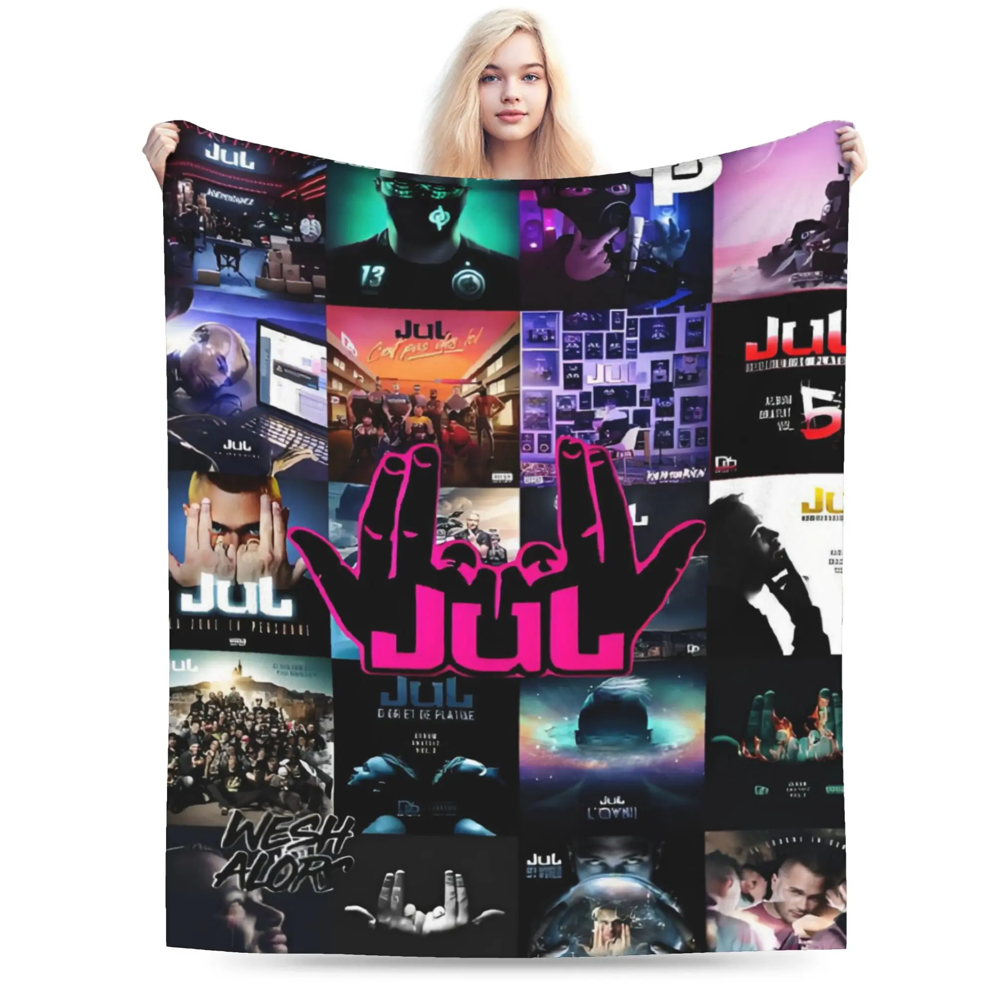 Custom Jul Gesture Collage Blankets Warm Flannel Rap Music Throw Blanket for Bed Couch Bedspread