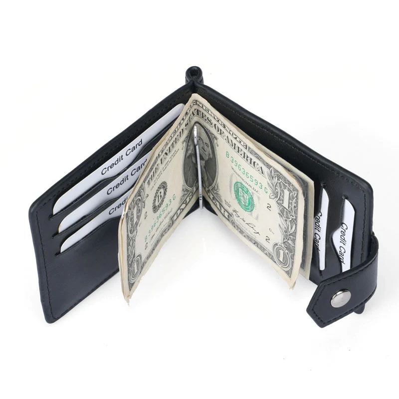 New Small Men\'s Leather Wallet With Coin Pocket Money Clip 5 Credit Card Slots A Metal Clamp ID Cash Holder Purse For Male