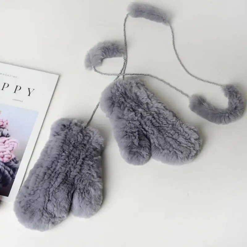 قفازات شتوية نسائية من فراء أرنب ريكس الحقيقي محبوكة دافئة وناعمة من الفرو الطبيعي إكسسوارات عصرية للسيدات #4