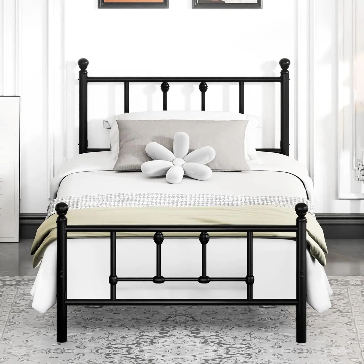 

14in Twin Metal Platform Bed Frame w/ Headboard Footboard Underbed Storage No Box Spring Easy Assembly Black, Customized