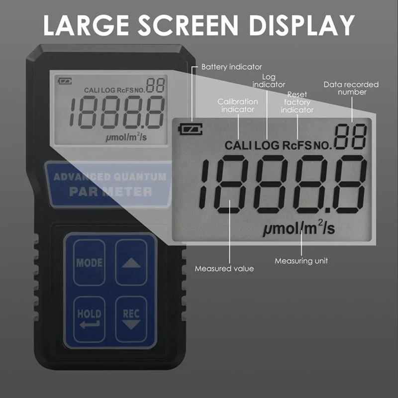 مقياس الكم للتمثيل الضوئي مع وضع المستشعر ، مقياس ضوء LCD ، جهاز اختبار PPFD ، طول موجي ، 400-700 نانومتر