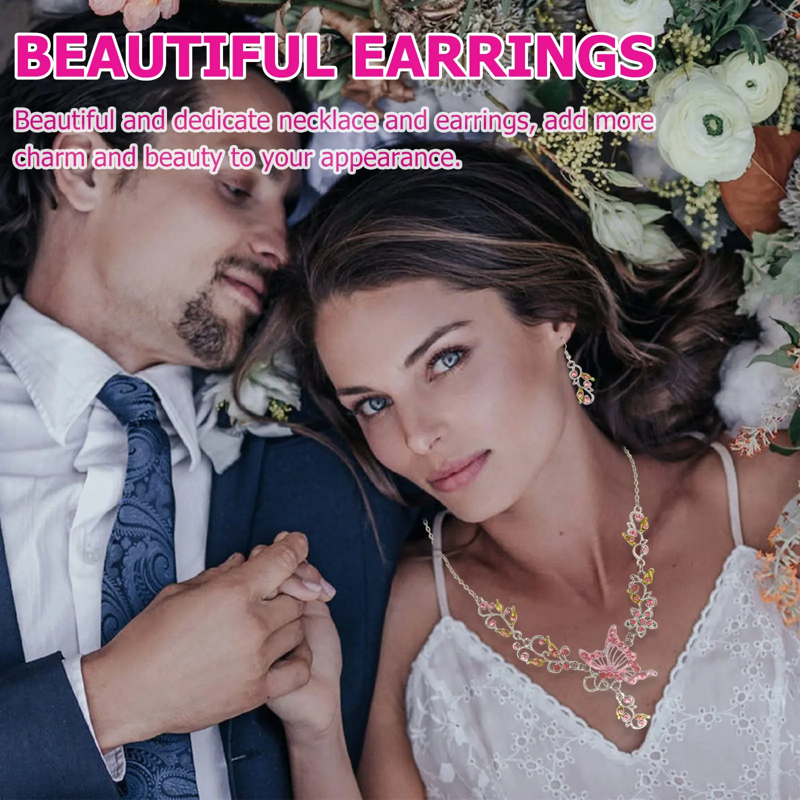 

1Set Butterfly Flower Rhinestones Jewelry Set Elegant Handcrafted Necklace Earrings for Wedding Birthday Party Women Gift