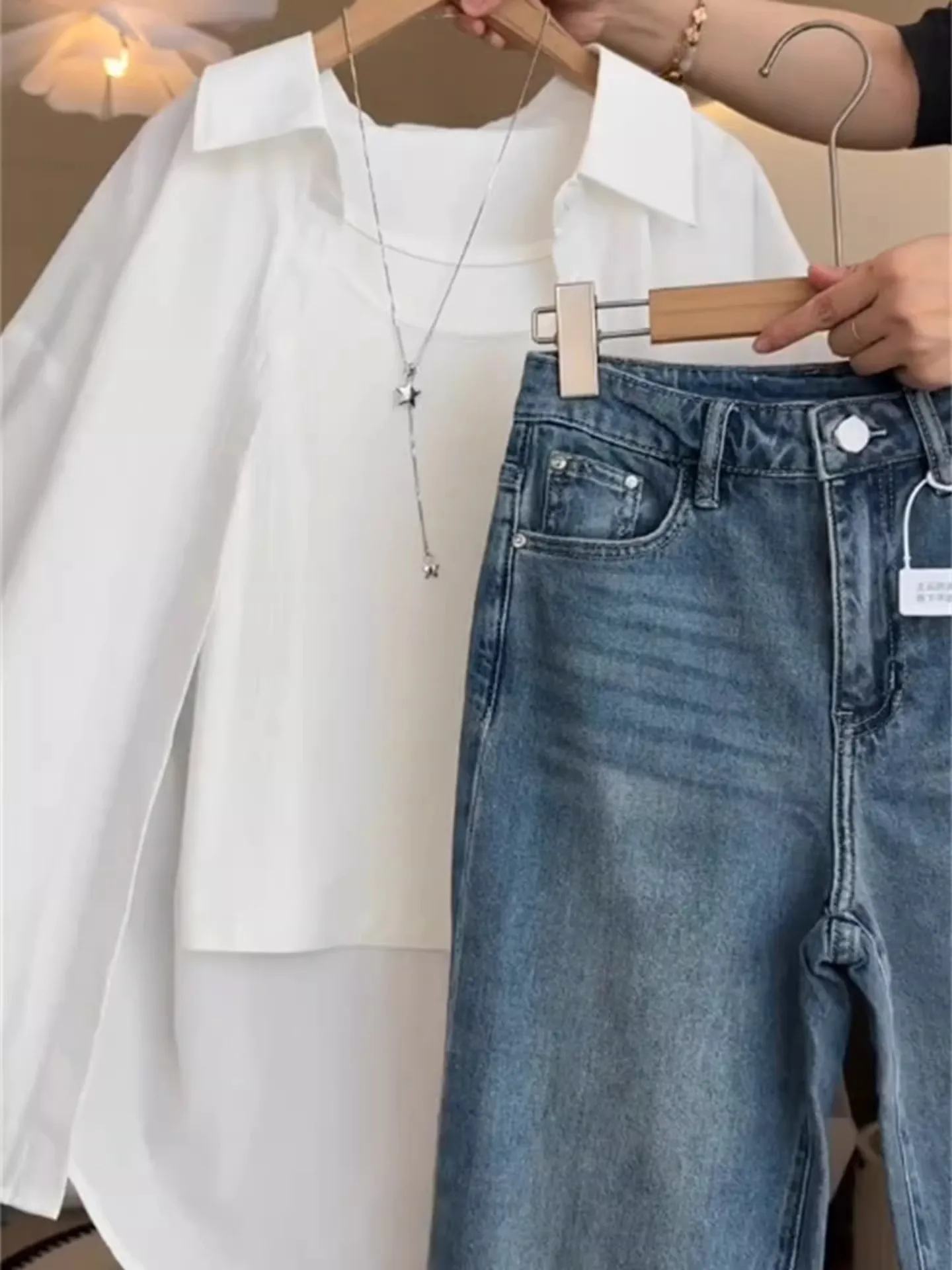 White Women's Summer New Style Commute Back Letter Sleeveless Top with Strap Outerwear Cardigan Thin Coat Spring Autumn