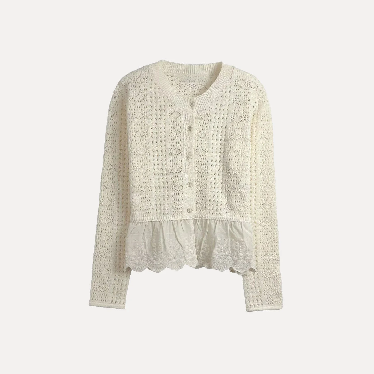Ele Hollow out Splicing Knitted Open Cardigan for Women Casual Sle Z Brand 2025 Autumn New Arrival 9503