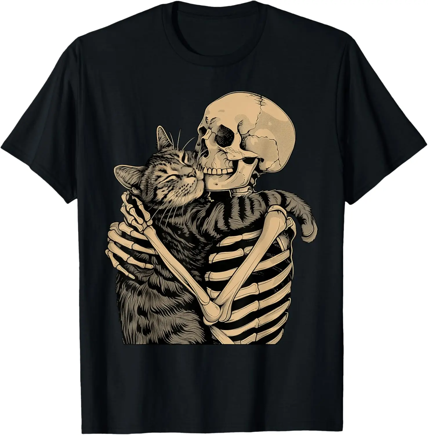 Koszulka Szkielet Przytulanie Kota Halloween Cat Lover Cat Mom Dad