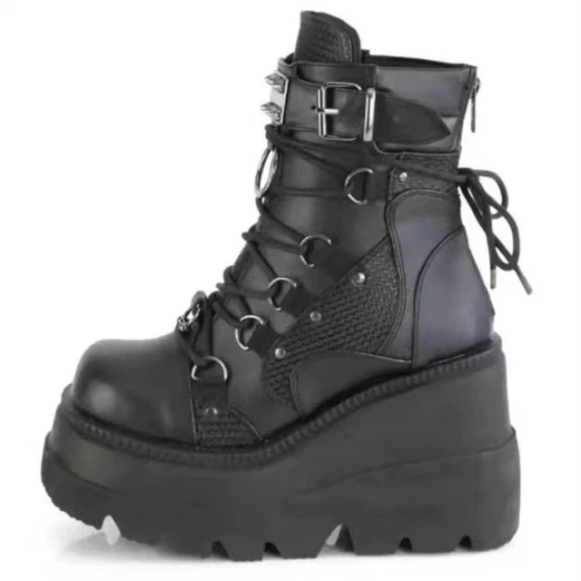 Buty damskie 2022 Jesienne buty damskie do kostki Platforma Kliny Wysokie obcasy Krótkie buty Nowa moda Design Zip Cosplay Buty damskie