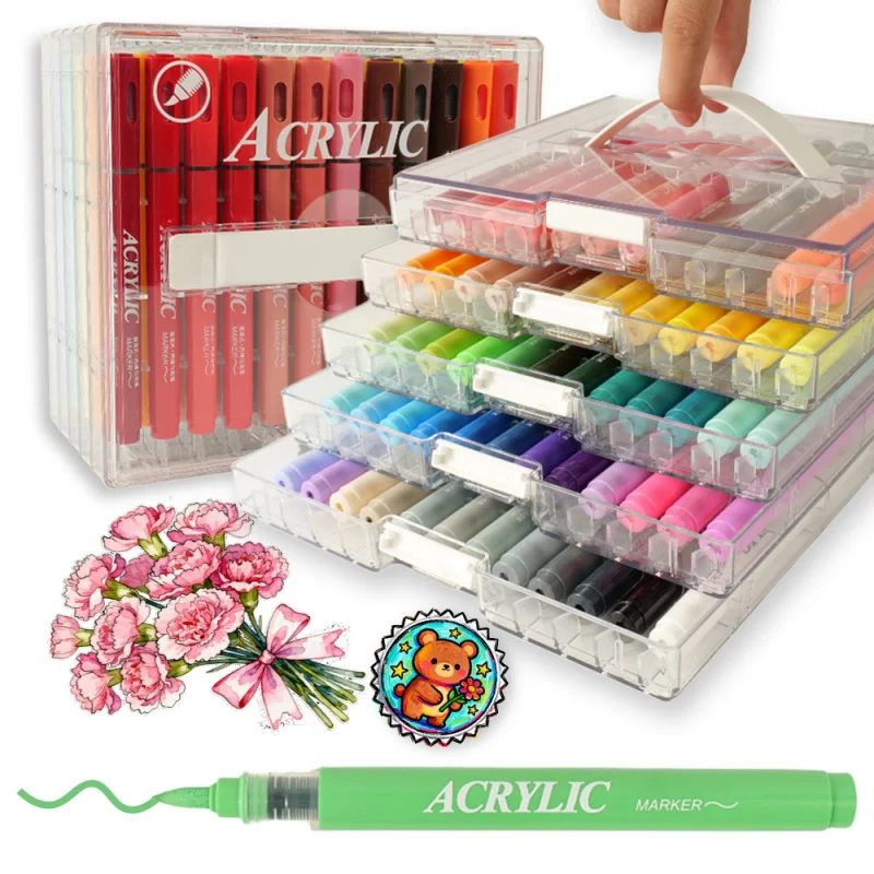 24-60 Colors Direct-liquid Acrylic Marker Soft Brush Paint Pen Pull out appearance Graffiti Manga School Stationery Supplies