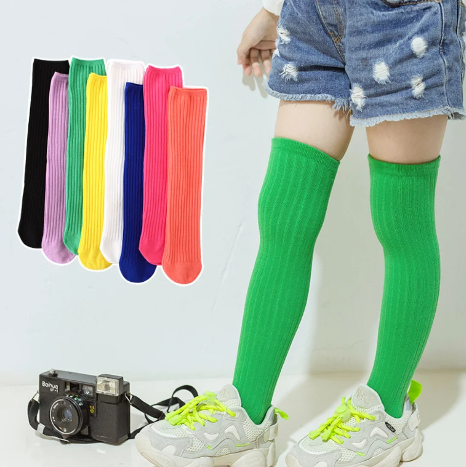 Children\'s Candy Color High Knee socks Kids  Baby Cotton Stockings Long Leg Warmers Cute Socks Boy Girl  3-12Y