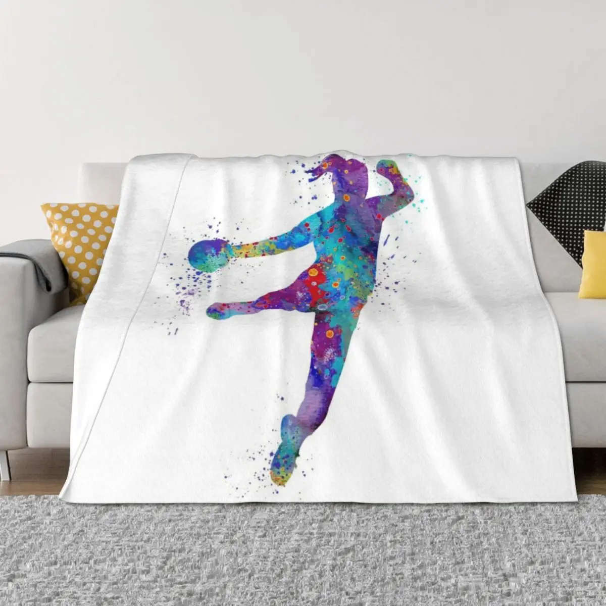 

Handball Girl Colorful Watercolor Silhouette Throw Blanket Giant Sofa heavy to sleep bed plaid Luxury Brand Blankets