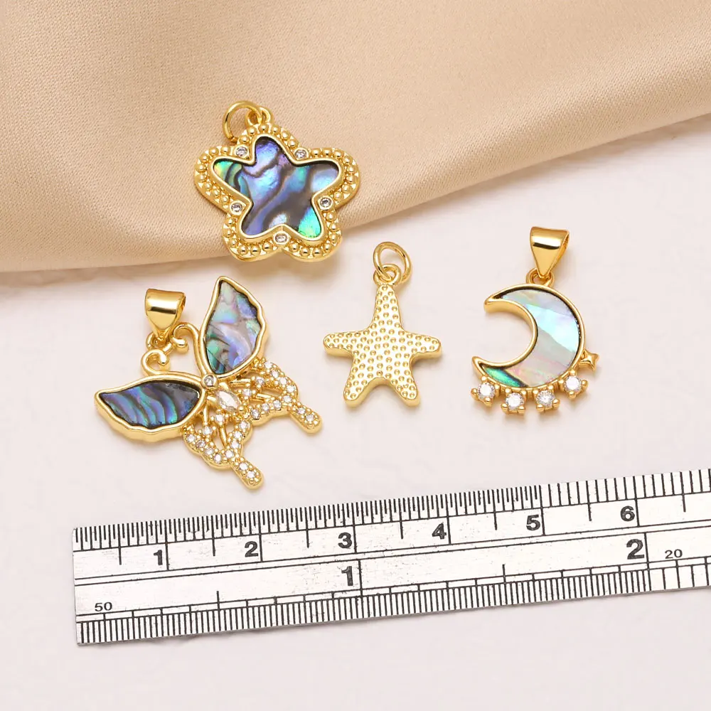 OCESRIO White Crystal Shell Moon Star Butterfly Design Charm Pendant for Necklace DIY Jewelry Making Component Wholesale pdtb890