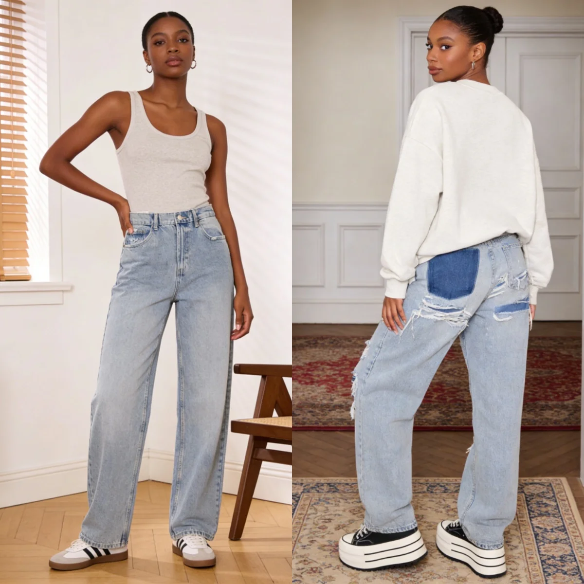 

2026 Jeans Women Denim Pant Straight Trousers Wide Leg Long Pants High Waist Y2k Streetwear Casual Mom Jeans Splice Work