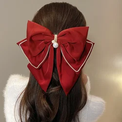 Large Fabric Bow Hair Clips Crystal Rhinestone Hairpins Headwear Elegant Fashion Barrette Hair Accessories for Women Girls