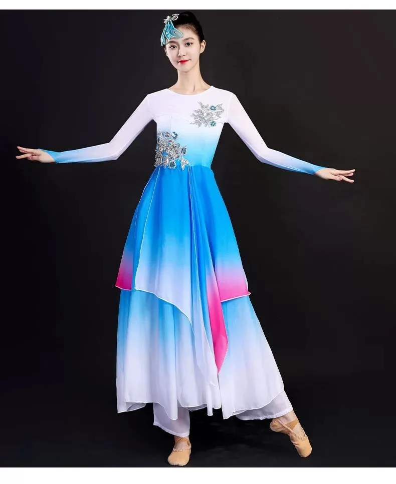 Costume de danse carré de style chinois pour femmes, elfant Yangko féminin, danse classique moderne