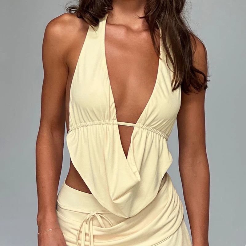 2024 Lente Zomer Europa En De Verenigde Staten Grensoverschrijdende Dames Halterband Sexy Halter Mouwloos Vest Slanke Top