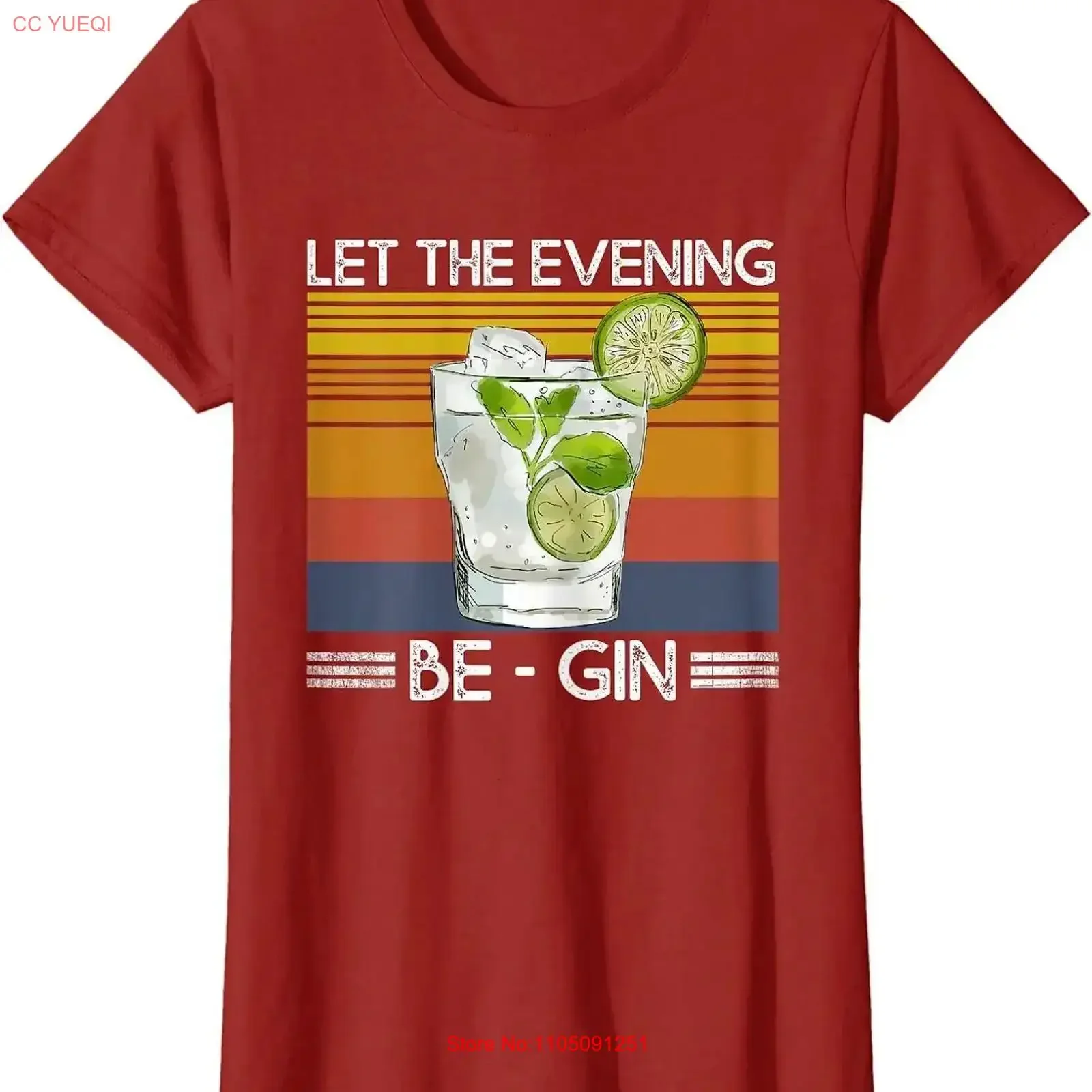 تي شيرت Let The Evening Be Gin مضحك من Tonic Cocktail للسيدات برقبة دائرية تي شيرت عتيق مغسول للجنسين برسومات ناعمة كاجوال