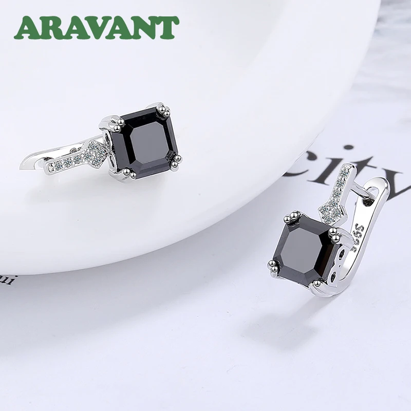 Aravant Sterling Silber quadratische Zirkon Tropfen Ohrringe für Damen Modeschmuck