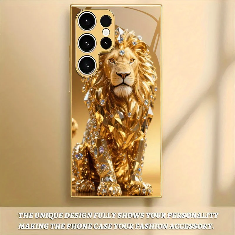 Luksusowe etui na telefon z motywem złotego lwa i diamentowym wzorem, odpowiednie dla Samsung Galaxy S26/S25/S25 Plus/S25 Ultra/S24 Plus/S24.