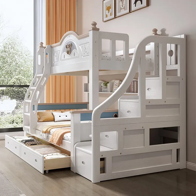 All Solid Wood Cherry Bunk Bed for Kids High Low Mother Child Beds Multi Functional Two Layer Small Apartment Space Saving