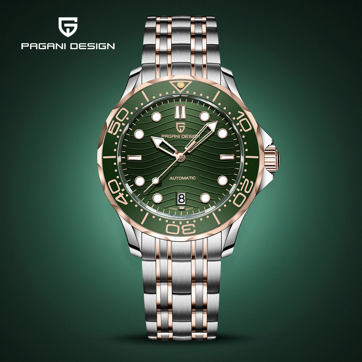 PAGANI تصميم جديد ارتفع الذهب موجة الهاتفي الفاخرة ساعة أوتوماتيكية الرجال AR الياقوت كريستال ميوتا 8215 Movt ساعة اليد الميكانيكية الرجال #1