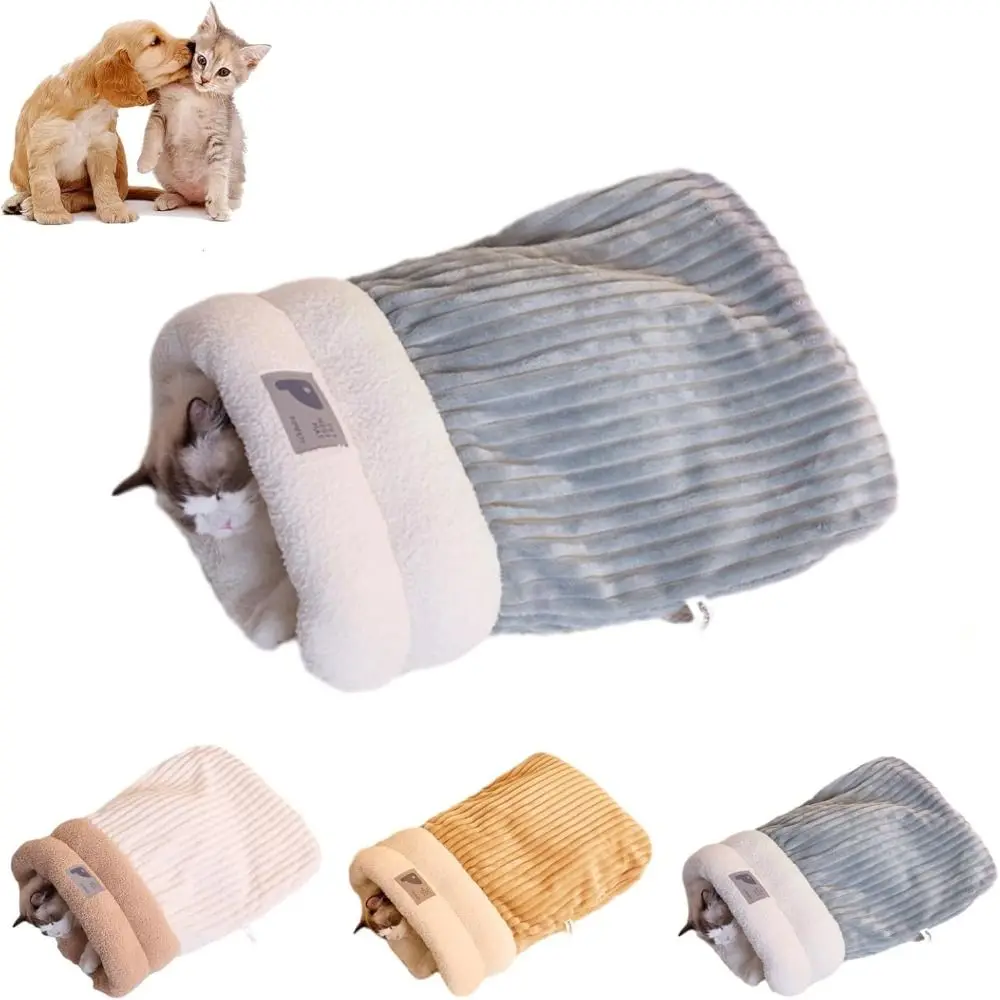 Soft Plush Sleep Zone Cuddle Cave Cat Sleeping Bag 360°wrap Winter Warm Bed Fleece Cotton Comfortable Pet Snuggle Sack