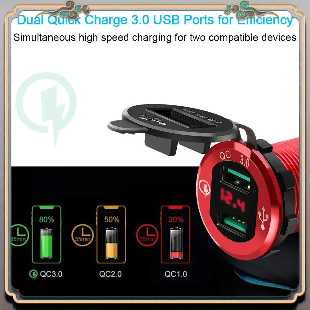 

Надежная USB-розетка для быстрой зарядки 3.0, 12 В/24 В, двойная USB-розетка для автомобиля, водонепроницаемый прикуриватель со светодиодным вольтметром