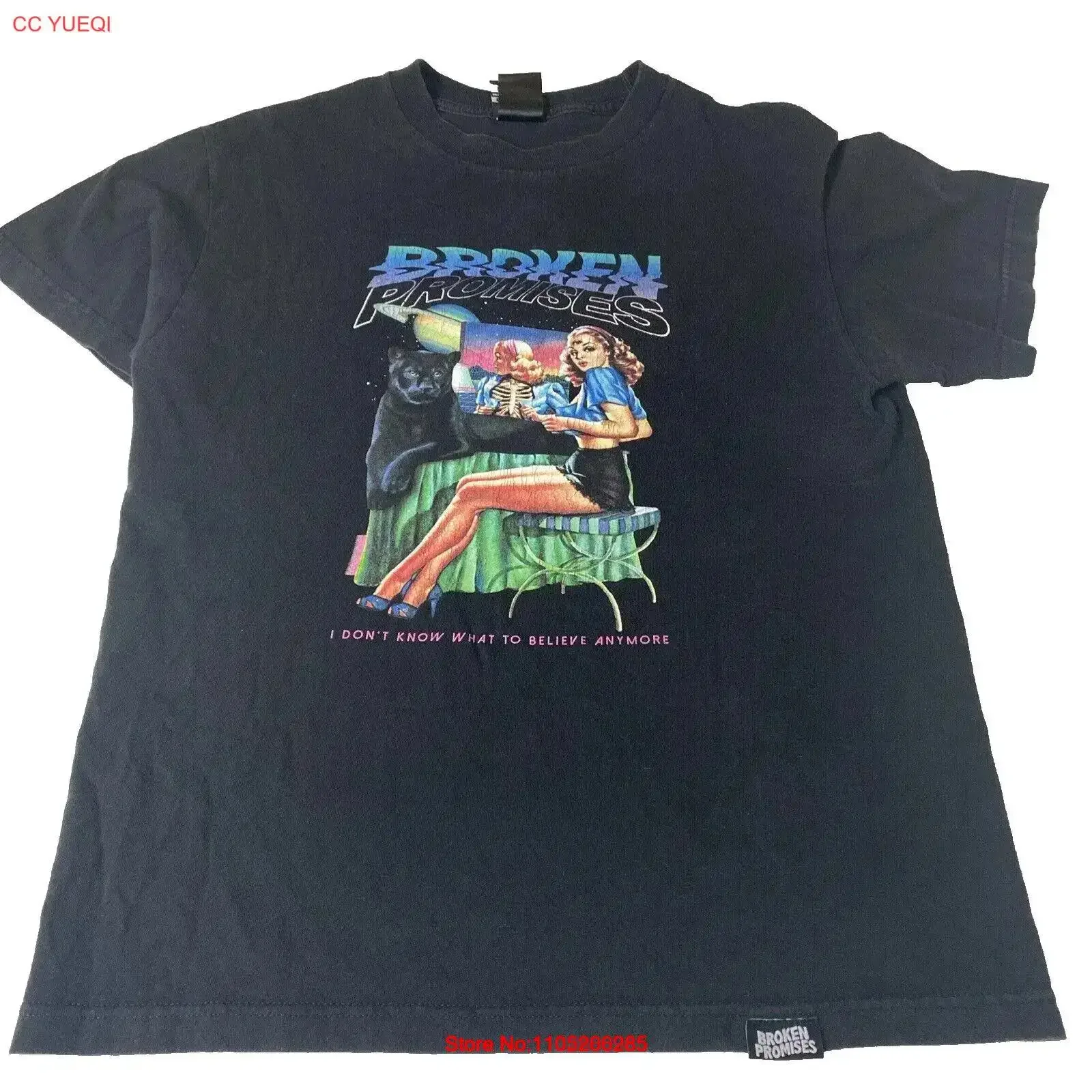 Broken Promises T Shirt S M Black Skeptic I Dont know what to believe anymore vintage Washed homme Casual designer clothes