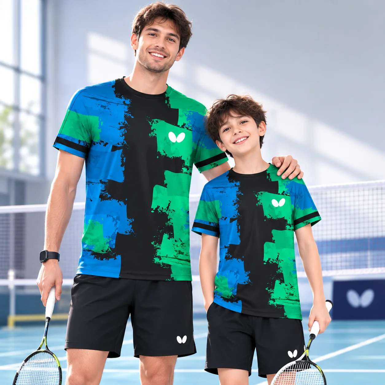 Men Quick Dry Table Tennis T‑Shirt Color Block Graffiti Print Tops Breathable Sport Tees for Gym Training Workout Sportswear