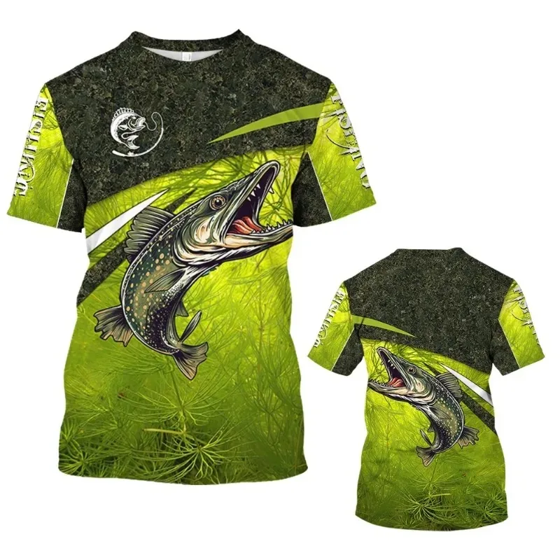 Fishing T-shirt Men Clothing Dog Fish Graphic O-Collar T-shirt Outdoor Sport Apparel Summer Short Sleeve New Y2K Tops Tees