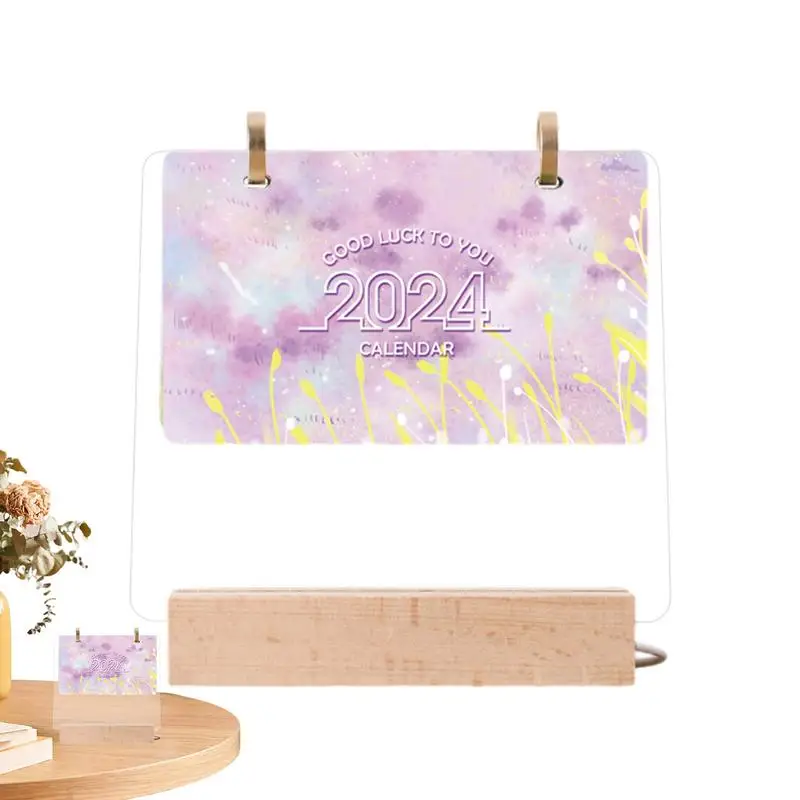 Calendario luminoso transparente de acrílico, luces LED de noche, tablero de mensajes de escritura borrable, adornos de escritorio